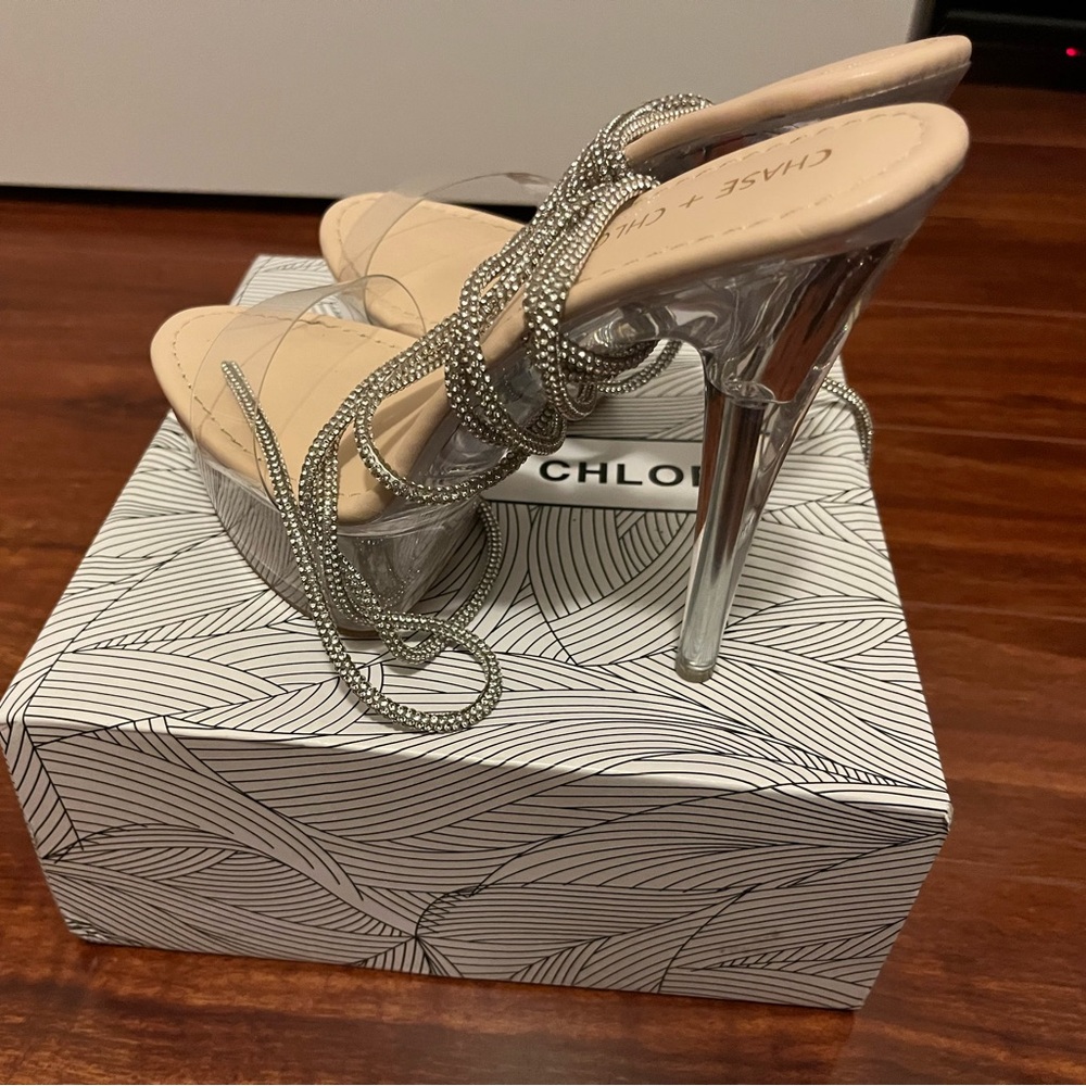 7 inch clear heels